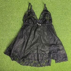 Black Lace Sheer Fredericks of Hollywood Baby Doll Slip Top Sz L